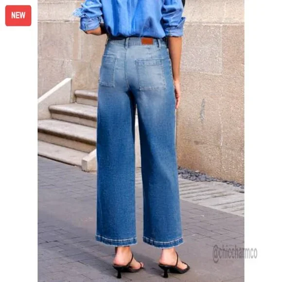 High Waisted Wide Leg Jeans Stretchy Straight Leg Ankle Denim Pants